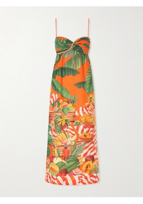 Farm Rio - Fruit Trolley Printed Cotton Midi Dress - Red - xx small,x small,small,medium,large,x large