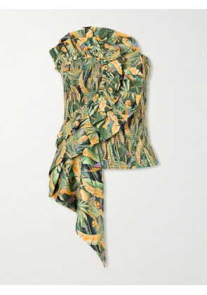 Farm Rio - Strapless Ruched Cotton Tank - Green - xx small,x small,small,medium,large,x large