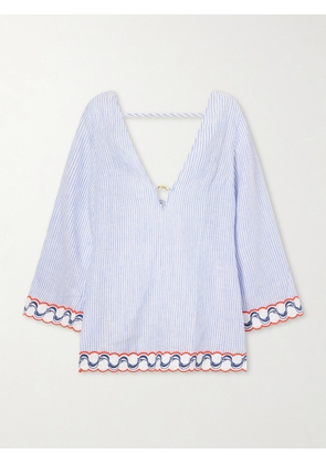 Farm Rio - Embroidered Striped Linen Coverup - Blue - x small,small,medium,large