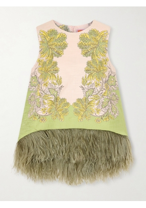 La DoubleJ - La Scala Printed Feather-trimmed Cotton-blend Top - Pink - IT36,IT38,IT40,IT42,IT44,IT46,IT48,IT50