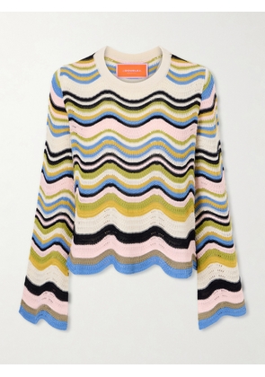 La DoubleJ - Scalloped Striped Crocheted Cotton T-shirt - Blue - xx small,x small,small,medium,large,x large,xx large
