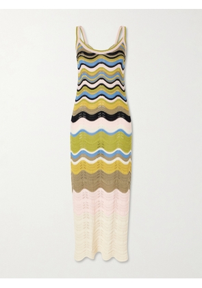La DoubleJ - Scalloped Striped Crocheted Cotton Maxi Dress - Green - xx small,x small,small,medium,large,x large,xx large