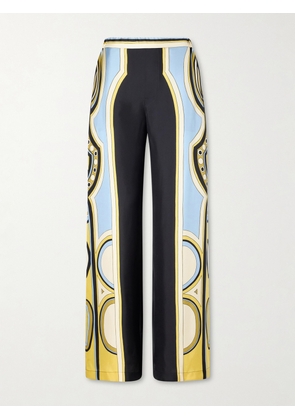 La DoubleJ - Club Printed Silk-twill Wide-leg Pants - Black - xx small,x small,small,medium,large,x large,xx large