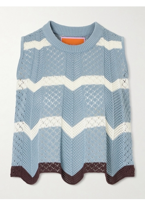 La DoubleJ - Scalloped Striped Pointelle-knit Cotton Tank - Blue - xx small,x small,small,medium,large,x large,xx large