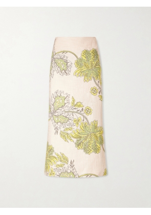 La DoubleJ - Floral-print Textured Cotton-blend Midi Skirt - Pink - IT38,IT40,IT42,IT44,IT46,IT48