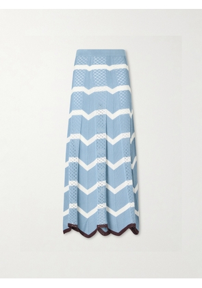 La DoubleJ - Chevron Scalloped Striped Pointelle-knit Cotton Maxi Skirt - Blue - xx small,x small,small,medium,large,x large,xx large