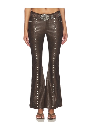 Markgong Faux Leather Studded Flared Pant in Brown. Size 34/2. Also in 36/4, 38/6.