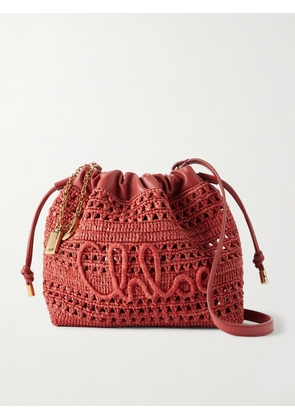 Chloé - Summer Banana Leather-trimmed Raffia Shoulder Bag - Red - One size