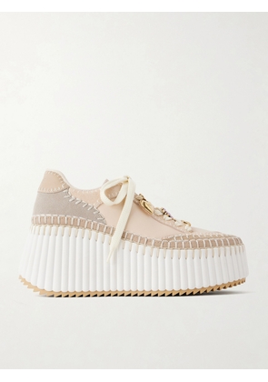 Chloé - Nama Patchwork Suede-trimmed Leather Platform Sneakers - Neutrals - IT35,IT36,IT37,IT38,IT39,IT40,IT41,IT42