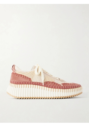 Chloé - Nama Embroidered Suede And Recycled-mesh Sneakers - Neutrals - IT35,IT36,IT37,IT38,IT39,IT40,IT41,IT42