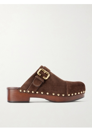 Chloé - Jeannette Embellished Suede Clogs - Brown - IT35,IT36,IT37,IT38,IT39,IT40,IT41