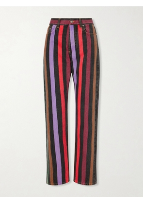 Versace - Striped Mid-rise Straight-leg Cotton Jeans - Purple - 24,25,26,27,28,29,30,31,32