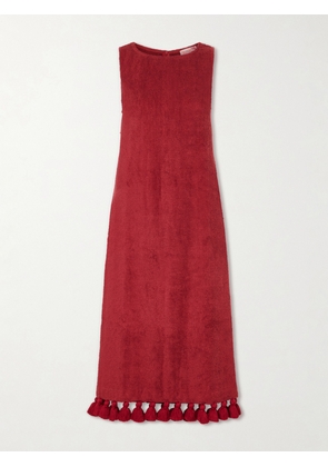 Cap d’Antibes - Aurelia Tasseled Cotton-terry Midi Dress - Red - x small,small,medium,large,x large