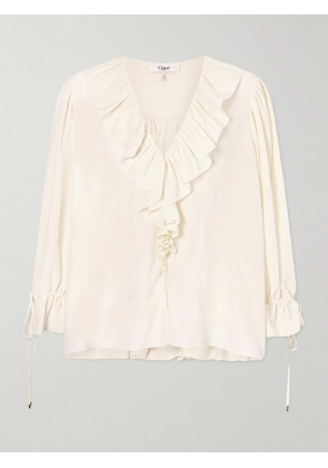 Chloé - Ruffled Silk Crepe De Chine Blouse - White - FR 34,FR 36,FR 38,FR 40,FR 42,FR 44,FR 46