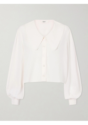 Chloé - Cropped Silk-crepe De Chine Blouse - White - FR 34,FR 36,FR 38,FR 40,FR 42,FR 44,FR 46