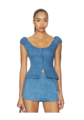 Lovers and Friends Mabel Denim Top in Blue. Size L. Also in XXS, XS, S, M, XL.