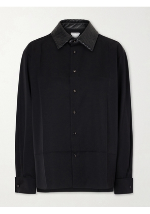 Bottega Veneta - Intrecciato Leather-trimmed Wool-twill Shirt - Black - IT34,IT36,IT38,IT40,IT42