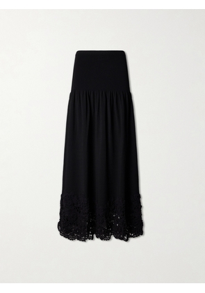 Ulla Johnson - Leona Crochet-trimmed Ribbed Midi Skirt - Black - x small,small,medium,large,x large