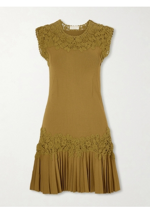 Ulla Johnson - Noemie Crochet-trimmed Ribbed Mini Dress - Green - x small,small,medium,large,x large