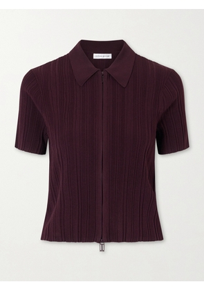 Victoria Beckham - Ribbed Polo Top - Burgundy - x small,small,medium,large,x large
