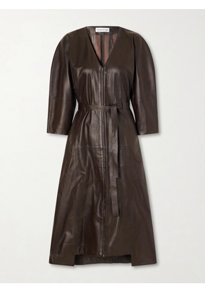 Victoria Beckham - Dolman Belted Leather Midi Dress - Brown - UK 4,UK 6,UK 8,UK 10,UK 12,UK 14