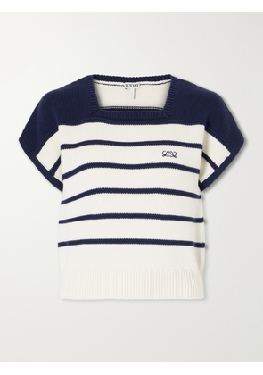 LOEWE - Anagram-embroidered Striped Cotton And Wool-blend Sweater - White - x small,small,medium,large