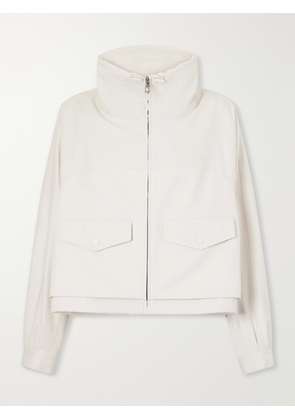 LOEWE - Leather-trimmed Anagram-embroidered Cropped Cotton And Silk-blend Gabardine Jacket - Neutrals - FR 32,FR 34,FR 36,FR 38,FR 40,FR 42,FR 44