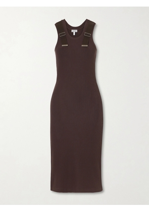 LOEWE - Embellished Ribbed Stretch-cotton Midi Dress - Brown - x small,small,medium,large