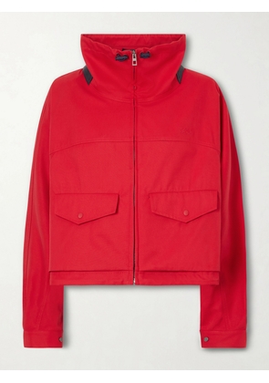 LOEWE - Leather-trimmed Anagram-embroidered Cropped Cotton And Silk-blend Gabardine Jacket - FR 32,FR 34,FR 36,FR 38,FR 40,FR 42,FR 44