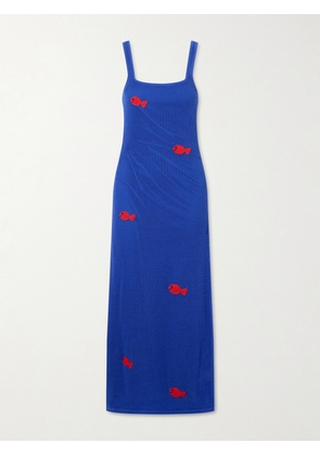 STAUD - + Da Adolfo Pietro Crocheted Embroidered Midi Dress - Blue - x small,small,medium,large,x large