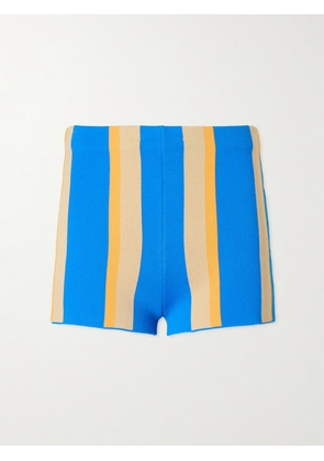 STAUD - + Da Adolfo Mare Striped-printed Cotton-jersey Shorts - Blue - x small,small,medium,large,x large