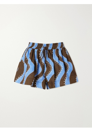 ALÉMAIS - Frankie Printed Embroidered Linen Shorts - Blue - UK 4,UK 6,UK 8,UK 10,UK 12,UK 14,UK 16