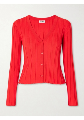 STAUD - Ezra Ribbed Jersey Cardigan - Red - x small,small,medium,large