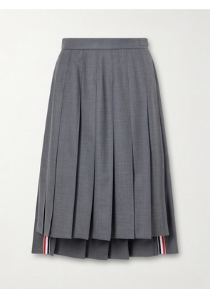 Thom Browne - Asymmetric Grosgrain-trimmed Pleated Wool Midi Skirt - Gray - IT38,IT40,IT42,IT44,IT46