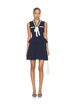 self-portrait Navy Peplum Pointelle Knit Mini Dress in Navy. Size L. Also in S, XS, M.