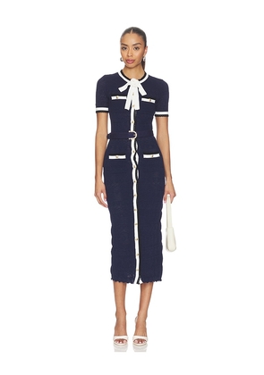 self-portrait Navy Pointelle Knit Midi Dress in Navy. Size L. Also in S, XS, M, XL.