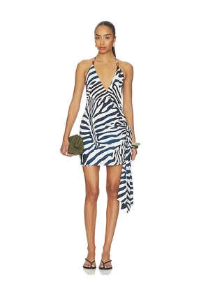 SEVEN WONDERS Sahara Halter Wrap Mini Dress in Black,White. Size L. Also in M, S, XL, XS.