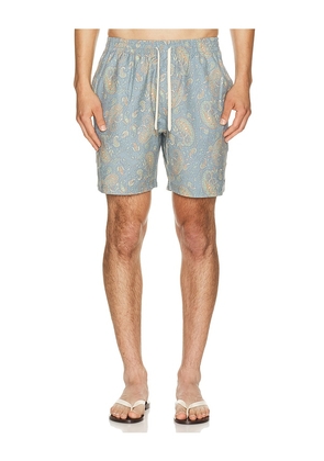 Rhythm Tally Paisley Swim Short in Blue. Size 30. Also in 32, 34, 36.