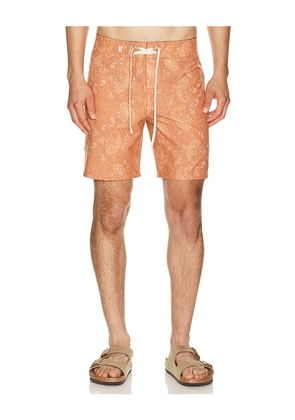 Rhythm Tally Paisley Swim Trunk in Orange. Size 30. Also in 32, 34, 36.