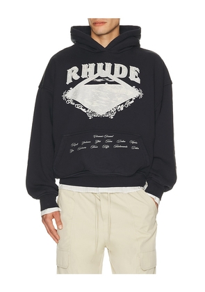 Rhude Dakar Convoy Hoodie in Black. Size L. Also in S, M, XL/1X, XXL/2X.