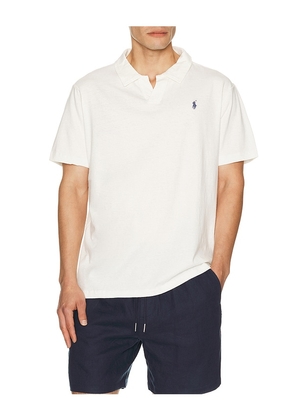 Polo Ralph Lauren Short Sleeve Cotton Linen Johnny Collar Polo in Ivory. Size L. Also in XL/1X.