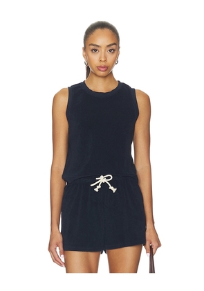 perfectwhitetee Esther Loop Terry High Neck Crop Tank in Navy. Size L. Also in XS, S, M.