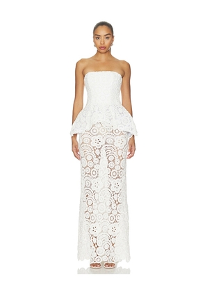 PatBO Gal Embroidery Peplum Maxi Dress in White. Size 0. Also in 2, 4, 8.