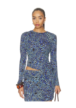 Ulla Johnson Nova Ruched Jersey Top in Blue. Size L. Also in XS, S, M, XL.