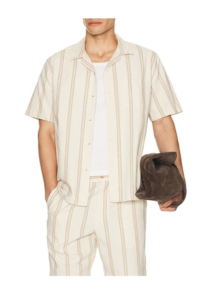 Vince Cove Stripe Short Sleeve Cabana Shirt in Cream. Size L. Also in S, M, XL/1X, XXL/2X.