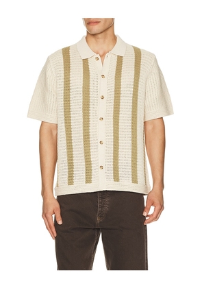 Vince Stripe Crochet Short Sleeve Button Down Shirt in Cream. Size M. Also in S, L, XL/1X, XXL/2X.