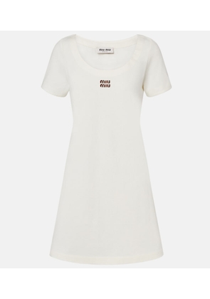 Miu Miu Leather-trimmed cotton jersey minidress