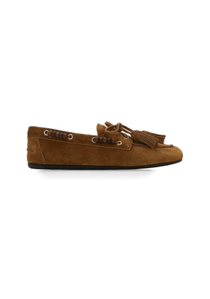 Miu Miu Beaded Suede Moccasins - Moda Operandi