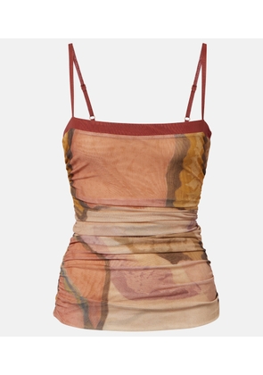 SIR Gathered printed mesh tank top