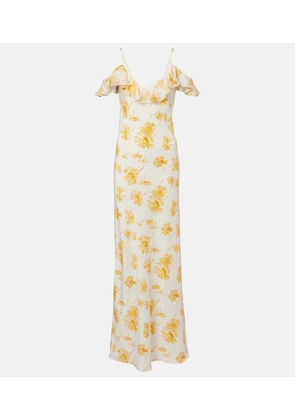 Rodarte Floral ruffled silk moire slip dress